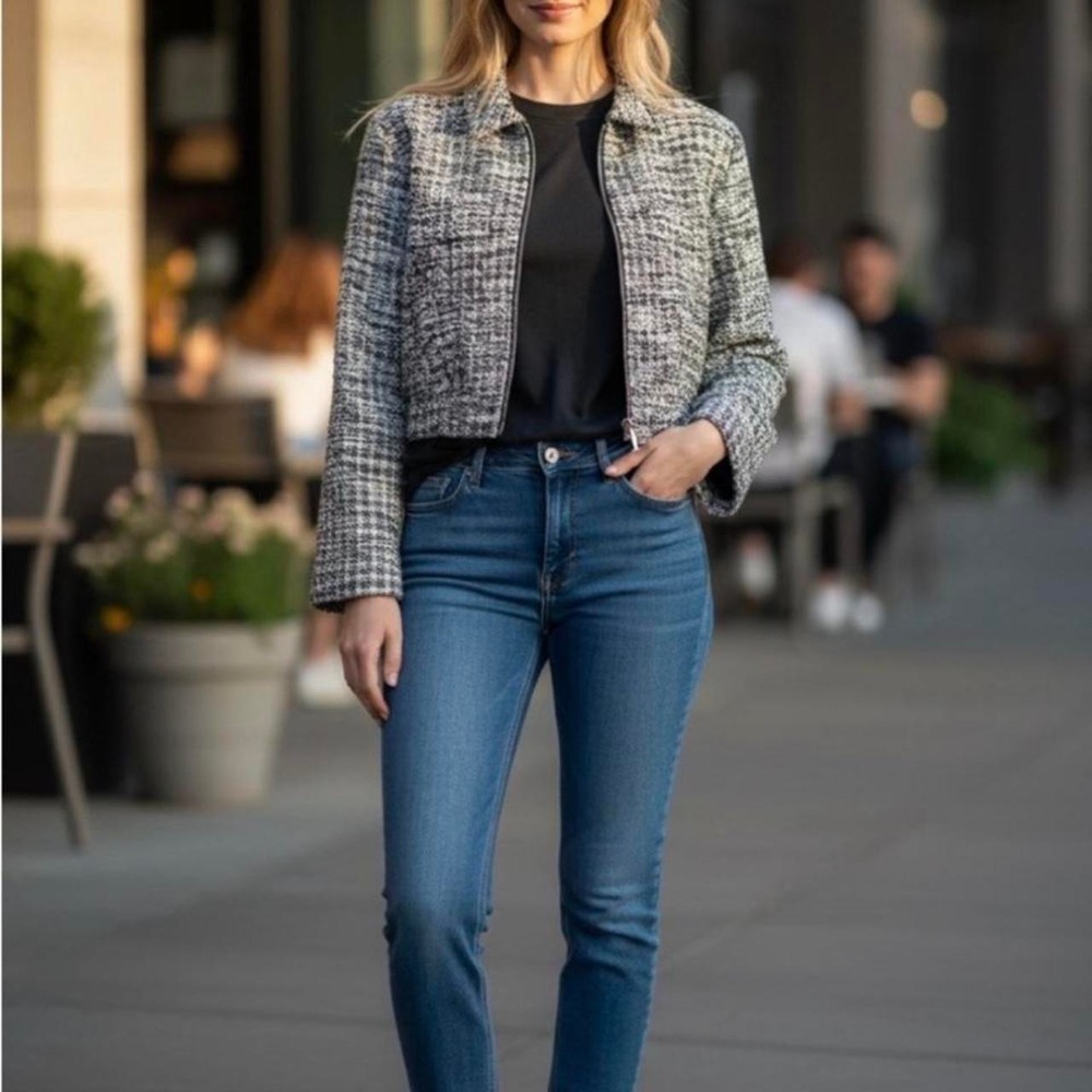 NWT Truth by Republic Tweed Cropped Bomber Jacket Gorpcore Old Money